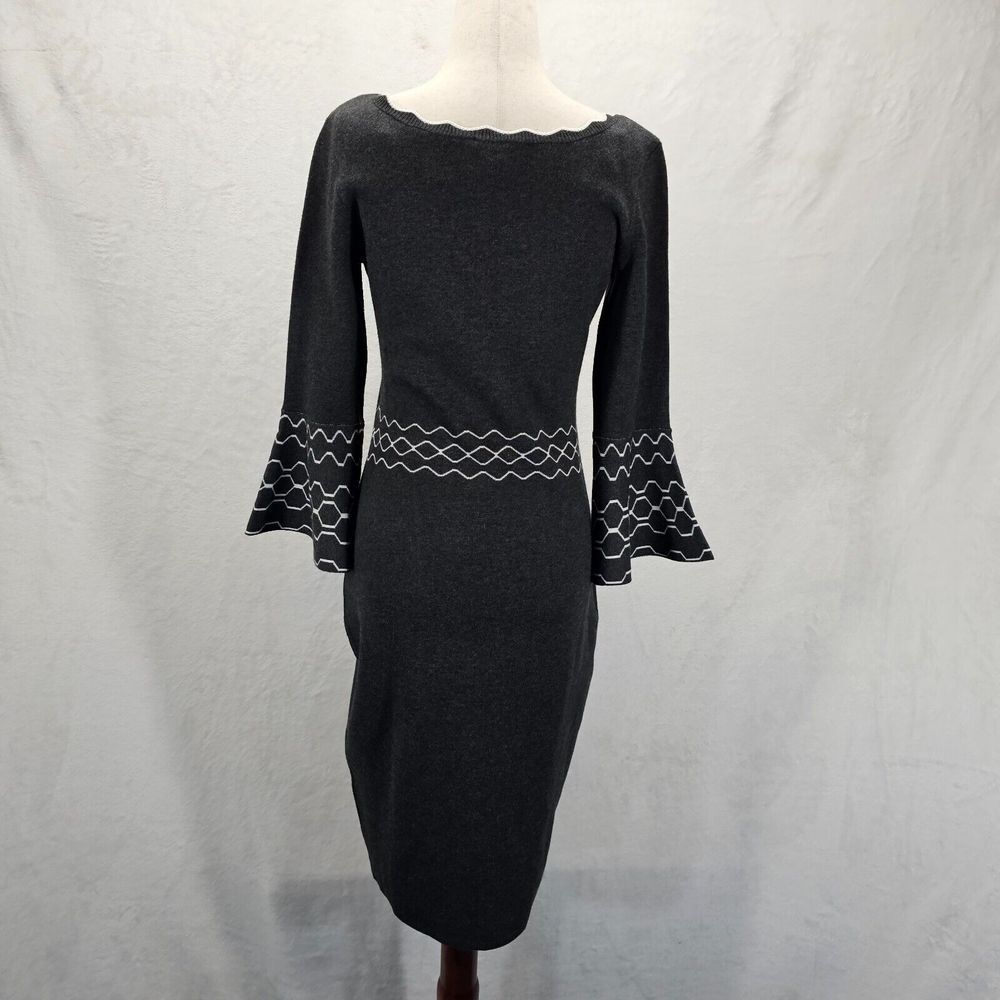 Roz & Ali Sweater‎ Dress Womens Size S Knit Scallop Round Neck Bell Sleeve Black - Picture 4 of 11